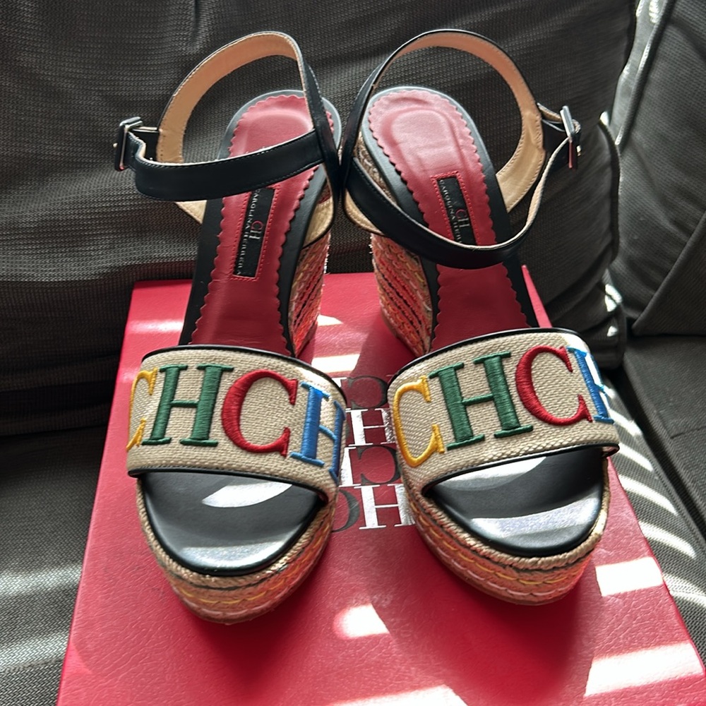 Ch Carolina Herrera colorful logo wedges size 40 new in box